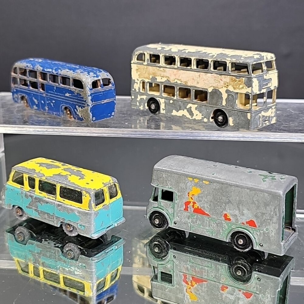 Lesney Budgie Diecast Buses And Vans 4pcs Total Vintage Collectibles England